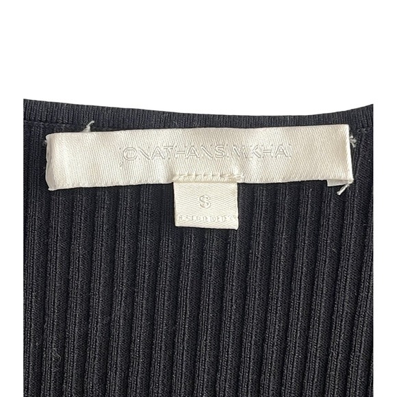 Jonathan Simkhai V-Neck Ribbed Stretchy Black Midi Dress Long Sleeve Cocktail - Picture 14 of 16